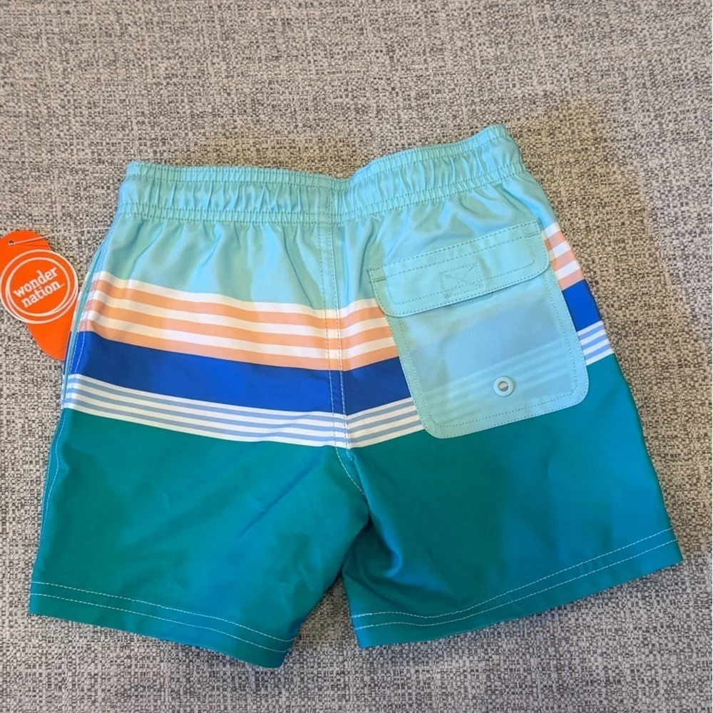 Wonder Nation Boys Swimming Suit Pastel Stripes Drawstring Waist Sz XS (4-6)